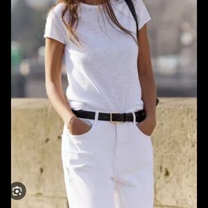 Zara Slub White Cotton Tee Sz M